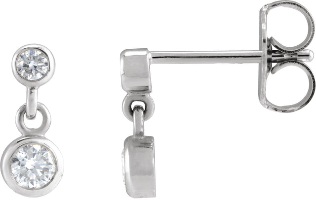 Platinum Round Natural Diamond Two-Stone Bezel Set Earrings