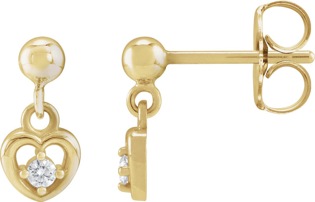 14K Gold Round Natural Diamond Accented Heart Earrings – 2mm Stones