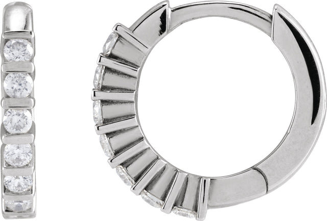 14K Gold Round Natural Diamond Hinged Hoop Earrings – 1.5-1.8mm Stones - White Gold