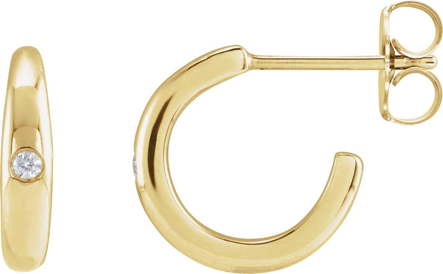 14K Gold Round Natural Diamond Hoop Earrings – 1.5mm Stones - Yellow Gold