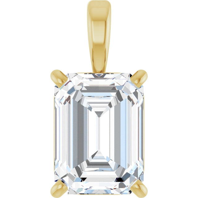 14K Gold Lab-Grown Diamond Emerald 4-Prong Solitaire Pendant - Yellow Gold