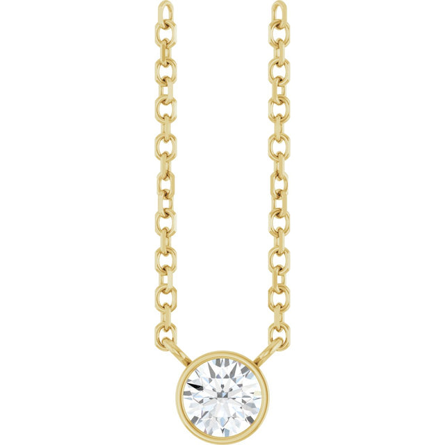 14K Gold Round Natural Diamond Bezel-Set Solitaire Necklace – up to 0.015 CTW - Yellow Gold