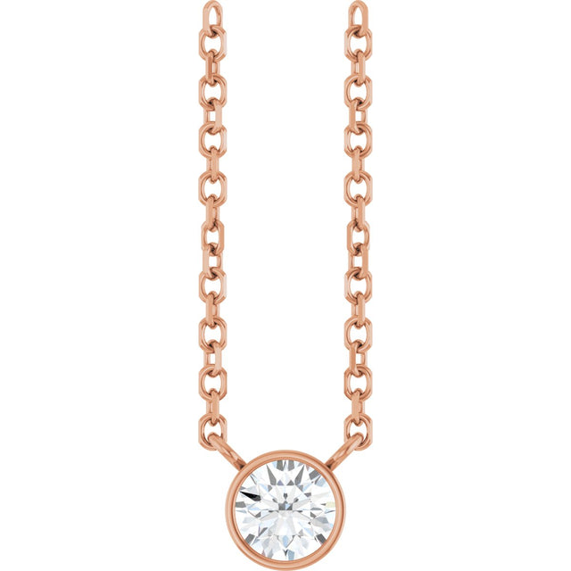14K Gold Round Natural Diamond Bezel-Set Solitaire Necklace – up to 0.015 CTW - Rose Gold
