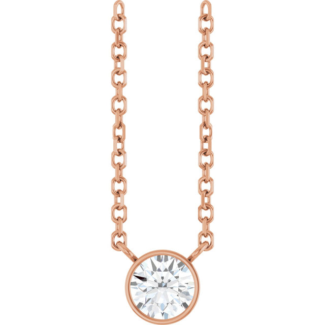14K Gold Round Natural Diamond Bezel-Set Solitaire Necklace – up to 0.015 CTW - Rose Gold