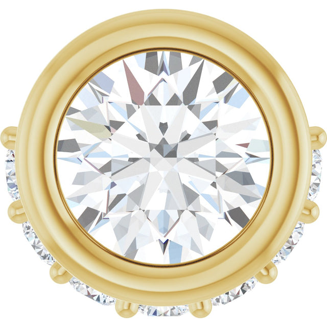 14K Gold Round Natural White Sapphire Accented Bezel-Set Necklace or Pendant - Yellow Gold