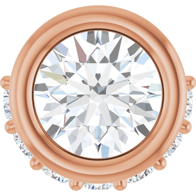 14K Gold Round Natural White Sapphire Accented Bezel-Set Necklace or Pendant - Rose Gold