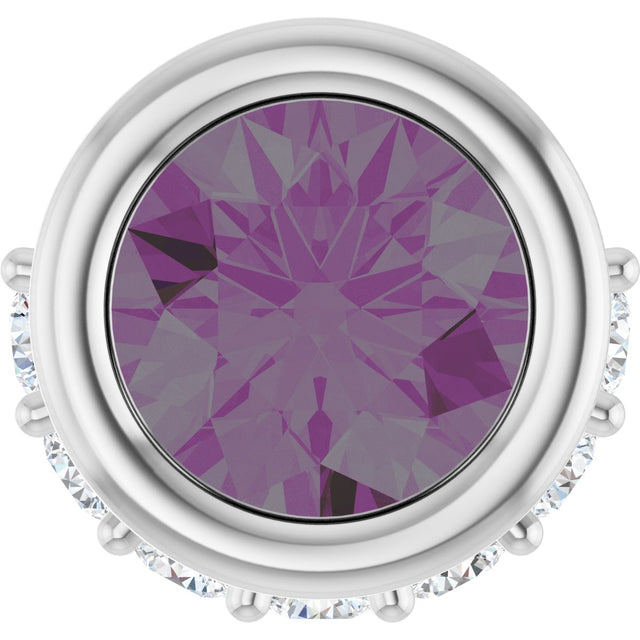 Platinum Round Lab-Grown Alexandrite Accented Bezel-Set Necklace or Pendant