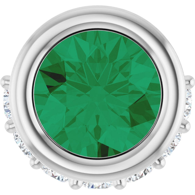 Platinum Round Natural Emerald Accented Bezel-Set Necklace or Pendant
