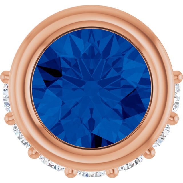 14K Gold Round Natural Blue Sapphire Accented Bezel-Set Necklace or Pendant - Rose Gold