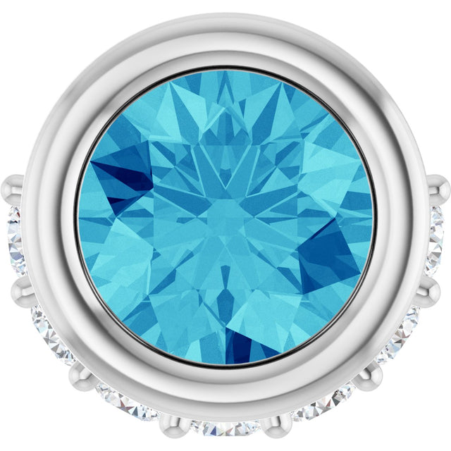 14K Gold Round Natural Blue Zircon Accented Bezel-Set Necklace or Pendant - White Gold