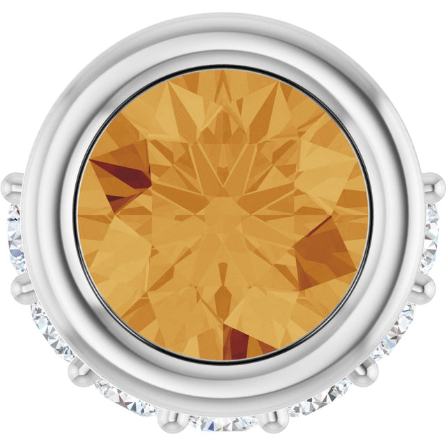 14K Gold Round Natural Citrine Accented Bezel-Set Necklace or Pendant - White Gold
