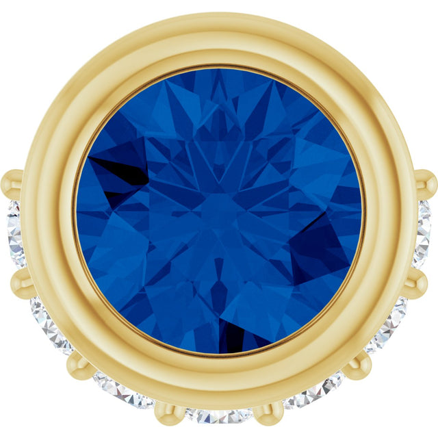 14K Gold Round Lab-Grown Blue Sapphire Accented Bezel-Set Necklace or Pendant - Yellow Gold