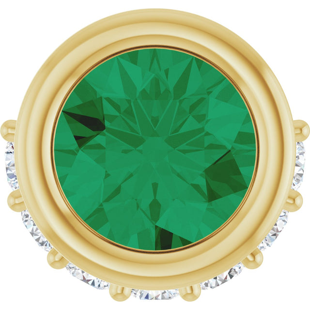 14K Gold Round Lab-Grown Emerald Accented Bezel-Set Necklace or Pendant - Yellow Gold