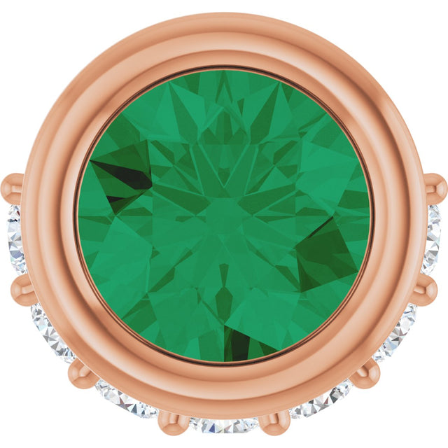 14K Gold Round Natural Emerald Accented Bezel-Set Necklace or Pendant - Rose Gold