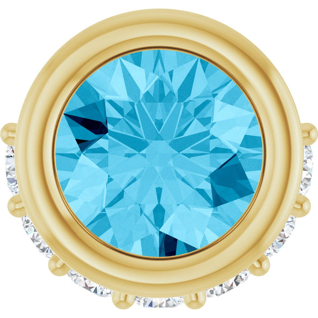 14K Gold Round Natural Aquamarine Accented Bezel-Set Necklace or Pendant - Yellow Gold