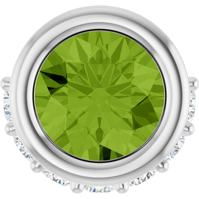 14K Gold Round Natural Peridot Accented Bezel-Set Necklace or Pendant - White Gold