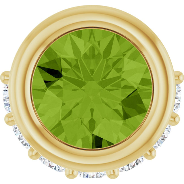 14K Gold Round Natural Peridot Accented Bezel-Set Necklace or Pendant - Yellow Gold