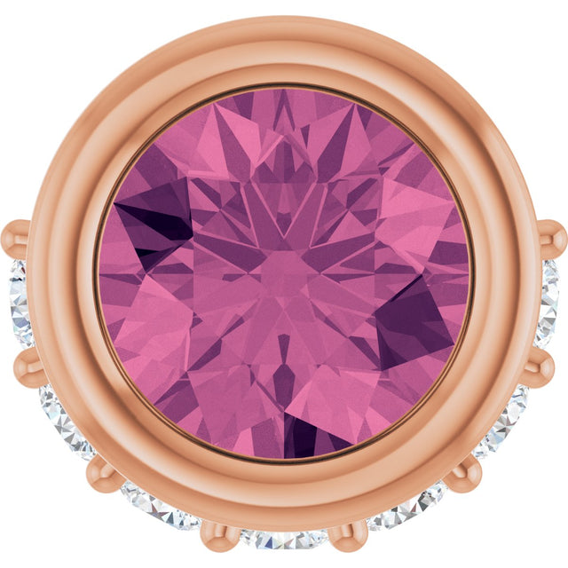 14K Gold Round Natural Pink Tourmaline Accented Bezel-Set Necklace or Pendant - Rose Gold