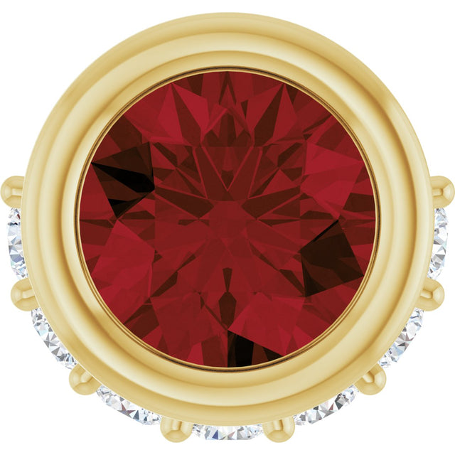 14K Gold Round Natural Mozambique Garnet Accented Bezel-Set Necklace or Pendant - Yellow Gold