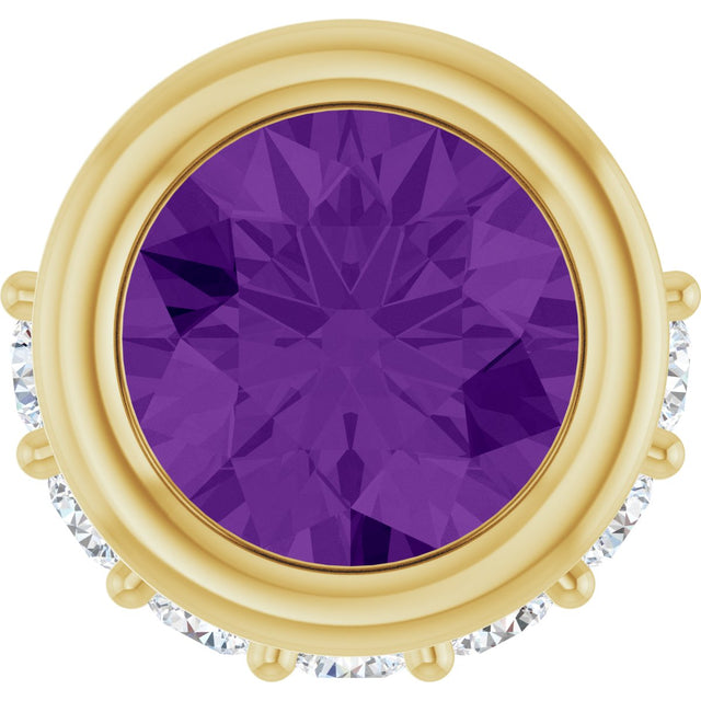 14K Gold Round Natural Amethyst Accented Bezel-Set Necklace or Pendant - Yellow Gold