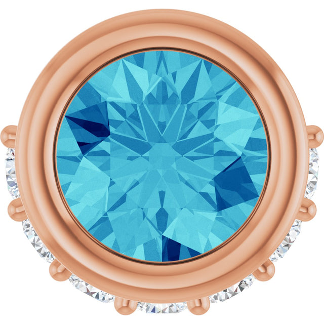 14K Gold Round Natural Blue Zircon Accented Bezel-Set Necklace or Pendant - Rose Gold
