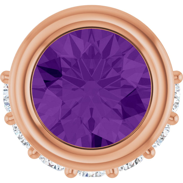 14K Gold Round Natural Amethyst Accented Bezel-Set Necklace or Pendant - Rose Gold