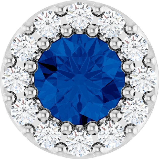 Platinum Round Natural Blue Sapphire Halo-Style Pendant – up to 1/10 CTW