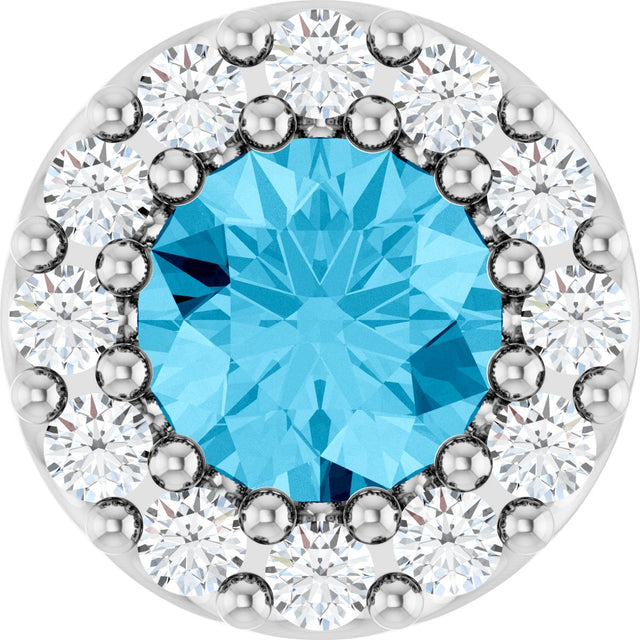 Platinum Round Natural Aquamarine Halo-Style Pendant