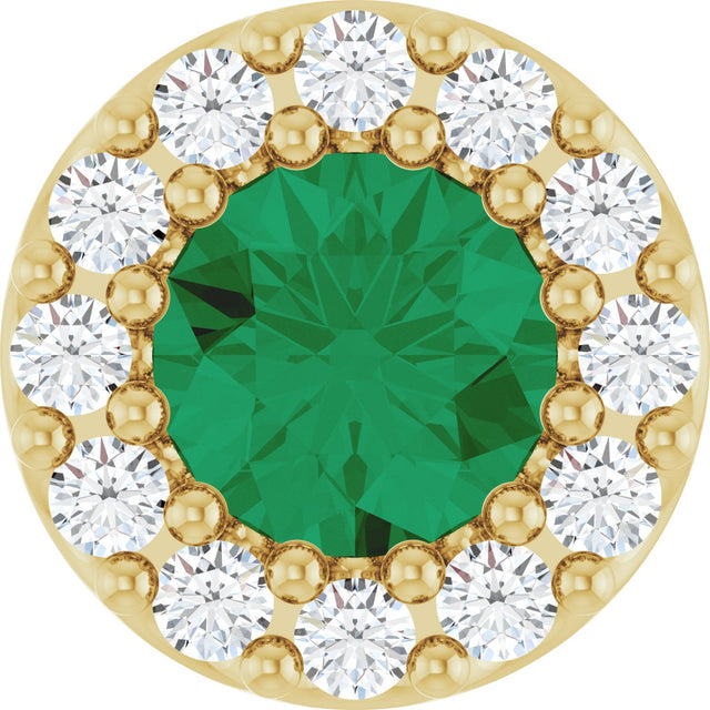14K Gold Round Natural Emerald Halo-Style Pendant – up to 0.08 CTW - Yellow Gold