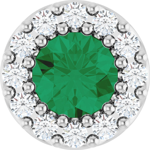 14K Gold Round Natural Emerald Halo-Style Pendant – up to 0.08 CTW - White Gold