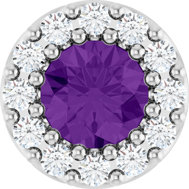 Platinum Round Natural Amethyst Halo-Style Pendant