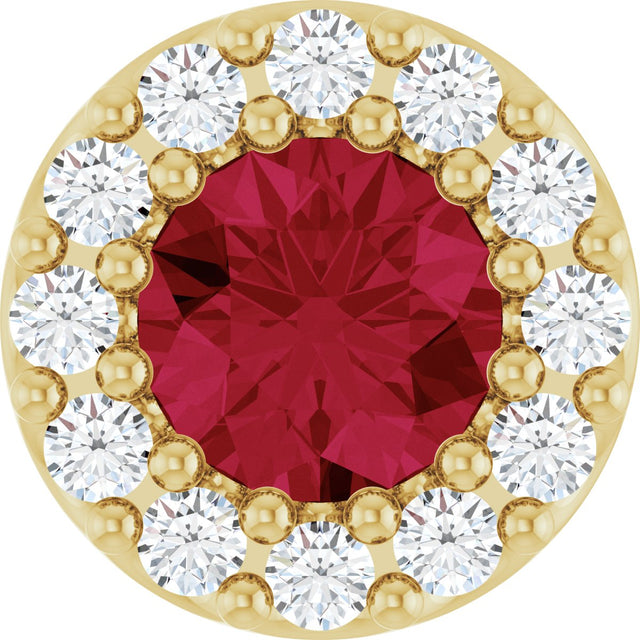 14K Gold Round Natural Ruby Halo-Style Pendant – up to 1/10 CTW - Yellow Gold