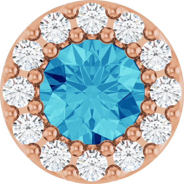 14K Gold Round Natural Blue Zircon Halo-Style Pendant - Rose Gold
