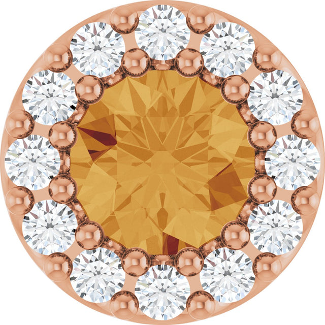 14K Gold Round Natural Citrine Halo-Style Pendant - Rose Gold