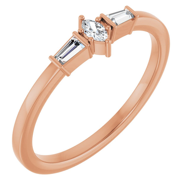 14K Gold Marquise Natural Diamond Stackable Ring - Rose Gold