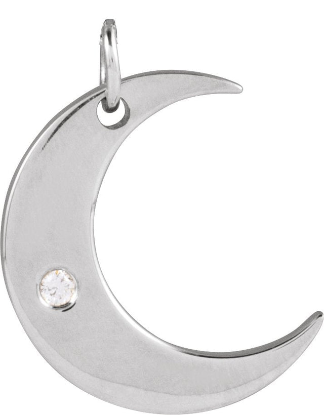 14K Gold Round Natural Diamond Crescent Moon Necklace or Pendant – 0.01 CTW - White Gold