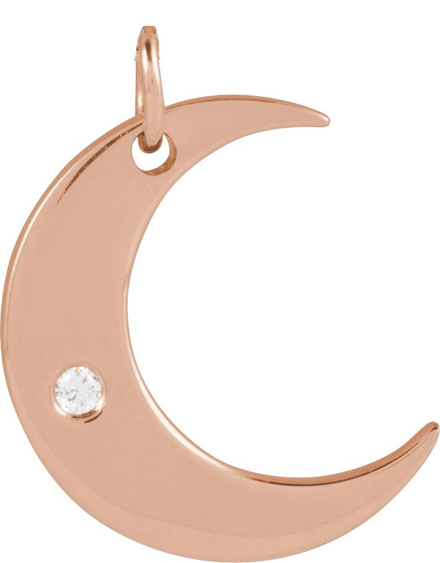 14K Gold Round Natural Diamond Crescent Moon Necklace or Pendant – 0.01 CTW - Rose Gold