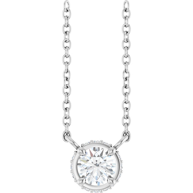 14K Gold Round Natural Diamond Halo-Style Necklace – 1/4 CTW - White Gold