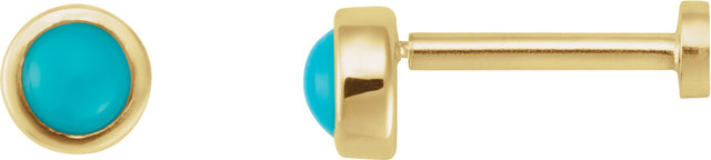 14K Gold Natural Turquoise Round Rose-Cut Bezel-Set Earrings - Yellow Gold