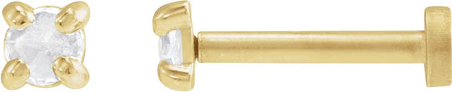 14K Gold Natural Diamond Round Rose-Cut 4-Prong Claw Stud Earrings - Yellow Gold