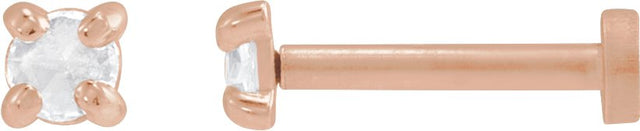 14K Gold Natural Diamond Round Rose-Cut 4-Prong Claw Stud Earrings - Rose Gold