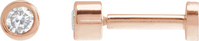 14K Gold Natural Diamond Round Bezel-Set Earrings - Rose Gold