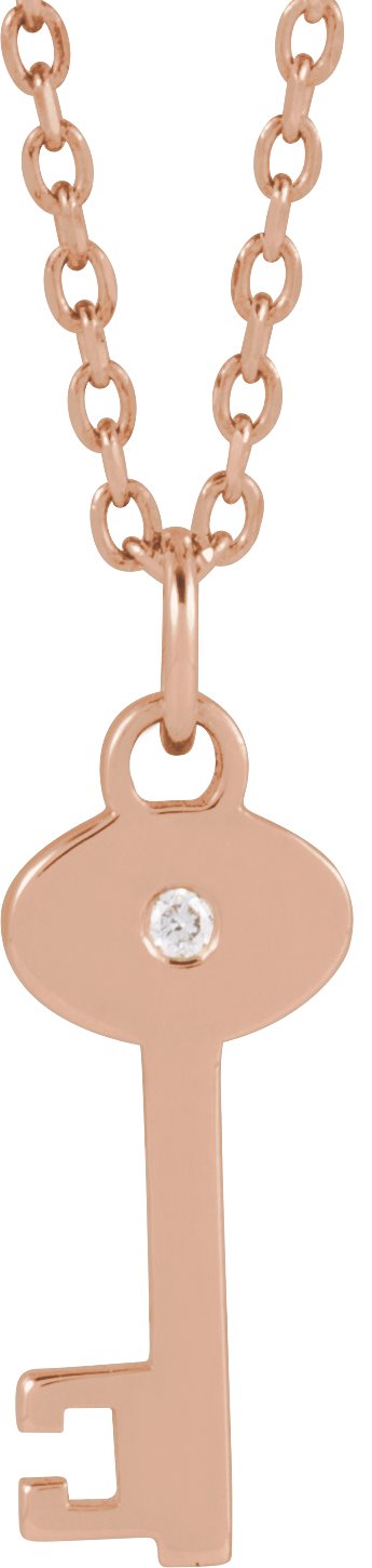 14K Gold Round Natural Diamond Accented Key Necklace or Pendant - Rose Gold