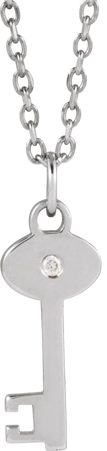Platinum Round Natural Diamond Accented Key Necklace or Pendant