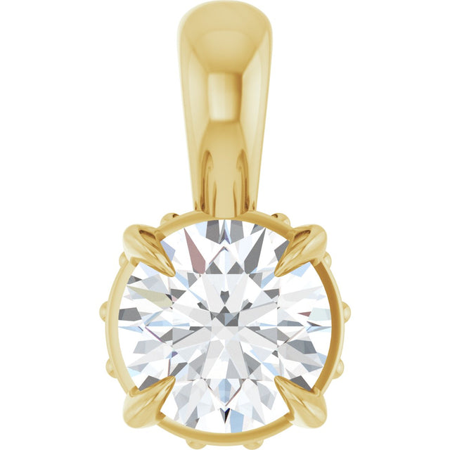 14K Gold Round Natural Diamond Hidden Halo Pendant - Yellow Gold