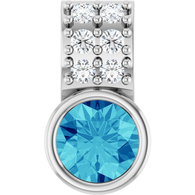 14K Gold Round Natural Blue Zircon Accented Bezel-Set Pendant - White Gold