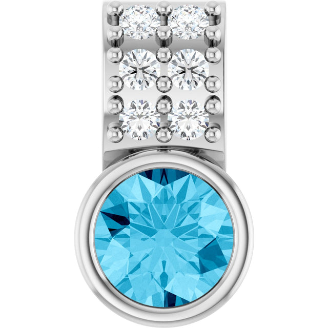 Platinum Round Natural Aquamarine Accented Bezel-Set Pendant