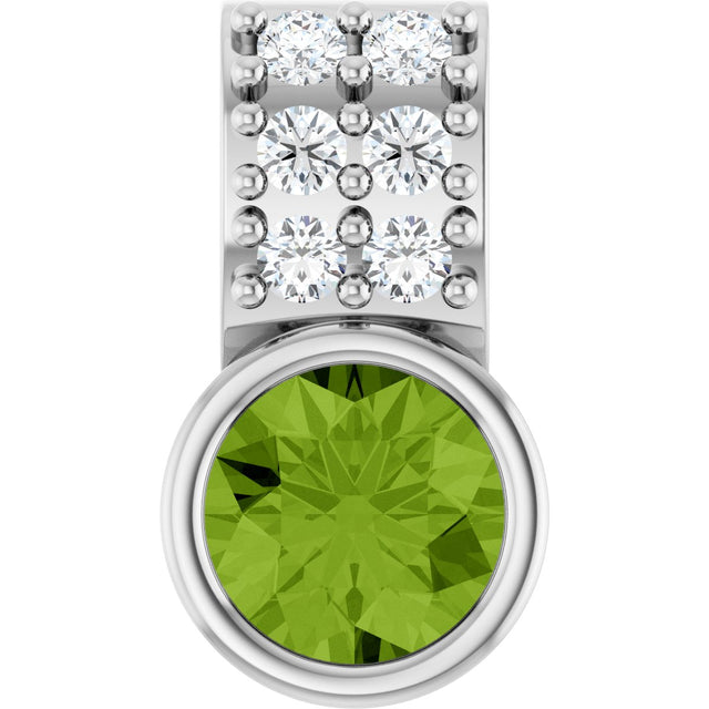 Platinum Round Natural Peridot Accented Bezel-Set Pendant