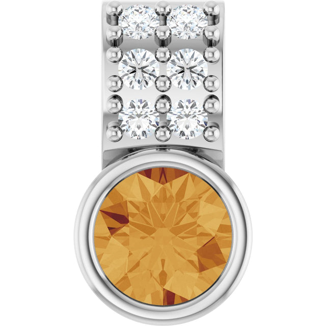 Platinum Round Natural Citrine Accented Bezel-Set Pendant