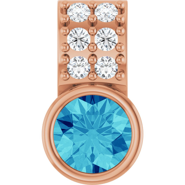 14K Gold Round Natural Blue Zircon Accented Bezel-Set Pendant - Rose Gold